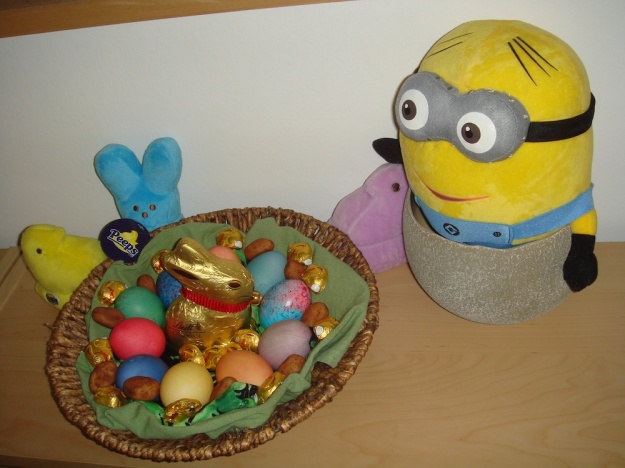 Of course we color eggs even though we're both adults and don't have kids :-) Dave the Minion is quite excited about it.